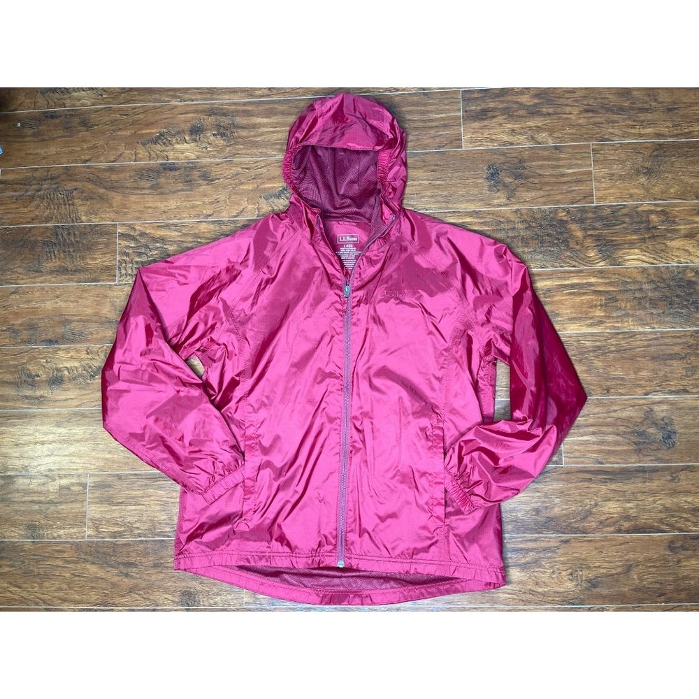 L.L. Bean Mens Red Hooded Lightweight Full Zip Windbreaker Jacket size L